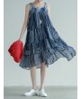 Stripe Patchwork Spaghetti Strap Vintage Mid-calf Dresses