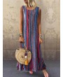 Ethnic Vintage Colorful Striped Sleeveless Maxi Dress