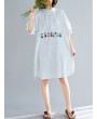 Vintage Embroidery Striped Short Sleeve Dress