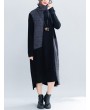 Women Vintage Patchwork Knit Funnel Neck Loose Dress