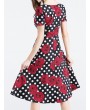 Vintage Women Polka Dots Floral Printed Hepburn Style Dresses