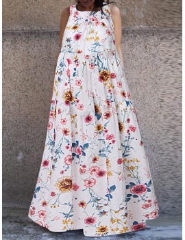 Vintage Sleeveless Floral Overhead Maxi Dress