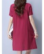 Vintage Floral Embroidery Short Sleeve O-neck Dress For Women