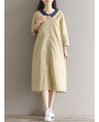 Casual Loose Patchwork 3/4 Sleeve O-neck Women Mid-long Dress