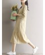 Casual Loose Patchwork 3/4 Sleeve O-neck Women Mid-long Dress