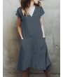 Solid Color Pockets Irregular Short Sleeve Casual Dress