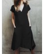 Solid Color Pockets Irregular Short Sleeve Casual Dress