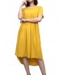 Pure Color Pleated Irregular Short Sleeve O-neck Casual Dresses