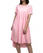 Pure Color Pleated Irregular Short Sleeve O-neck Casual Dresses