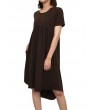 Pure Color Pleated Irregular Short Sleeve O-neck Casual Dresses