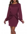 Solid Color Long Sleeve Drawstring Casual Dresses