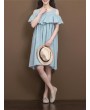 Women Casual Solid Color Ruffled Off Shoulder Dresses