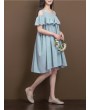 Women Casual Solid Color Ruffled Off Shoulder Dresses