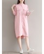 Casual Solid Color Loose Stand Collar 3/4 Sleeve Shirt Dress For Women