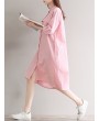 Casual Solid Color Loose Stand Collar 3/4 Sleeve Shirt Dress For Women