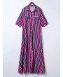 Front Button Fly Striped Pocket Casual Dresses