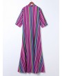 Front Button Fly Striped Pocket Casual Dresses