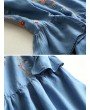 Denim Embroidery Long Pagoda Sleeve Casual Dresses