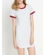 Casual Patchwork Split Short Sleeve O-neck Mini Dress For Women