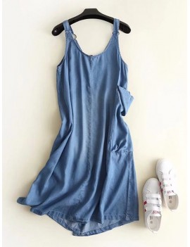 Denim Straps Pocket Inregular Casual Dresses