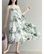 Flowy Ink Print Spaghetti Strap Loose O-neck Maxi Dress For Women