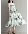 Flowy Ink Print Spaghetti Strap Loose O-neck Maxi Dress For Women