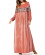 Islam Muslim Velvet Embroidery Pink Long Dress