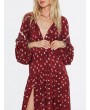 Women Ethnic Print Splited Long Sleeve Vintage Maxi Dress