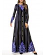 Muslim Velvet Striped Print Long Sleeve Long Dress