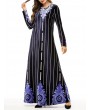 Muslim Velvet Striped Print Long Sleeve Long Dress