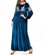 Islam Muslim Winter Velvet Print Long Sleeve Long Dress