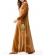 Islam Muslim Velvet Embroidery Pocket Brown Long Sleeve Dress