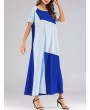 Patchwork Crew Neck Short Sleeve Maxi Dress