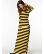 Women Casual Long Sleeve Stripe O-Neck Long Maxi Dresses