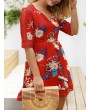 Bohemian Floral Printed V-neck Half Sleeve Mini Dresses