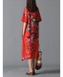 Graffiti Leaves Print Short Sleeve Irregular Vintage Dresses