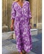 Ethnic Floral Print 3/4 Sleeve Maxi Dress For Women