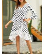 Irregular Polka Dot Tie Waist Long Sleeve Dress