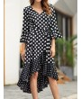 Irregular Polka Dot Tie Waist Long Sleeve Dress