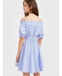 Stripe Off-shoulder Tie Half Sleeve Mini Dress For Women