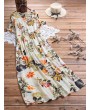 Leaves Floral Print Button Short Sleeve Vintage Dress