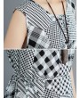 Print Patch Check Sleeveless Crew Neck Casual Dress