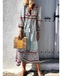 Bohemian Long Sleeve V-neck Pullover Print Long Dress