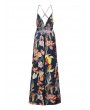 Sexy Floral Print Backless Camisole Splited Maxi Dresses