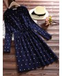 Polka Dot Print Drawstring Waist Long Sleeve Vintage Dresses