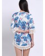 Women Boho V-neck Floral Print Hollow Lace Dress