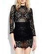 Solid Lace Crochet  Hollow Out Splicing Long Sleeve Mini Dresses