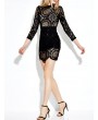 Solid Lace Crochet  Hollow Out Splicing Long Sleeve Mini Dresses