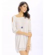 Women Casual Crochet lace Off Shoulder O-neck Half Sleeve Loose Mini Dress