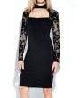 Lace Patchwork Stand Collar Long Sleeve Women Dress